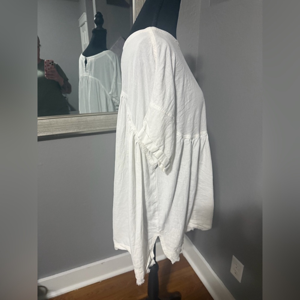 Free People We The Free "Moon City"boho babydoll linen-blend oversized shirt XS - Picture 5 of 6